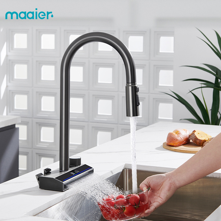SOURCE manufacturer Guiyu Feiyu waterfall copper kitchen pull faucet piano button table single hole sink hot and cold SOURCE manufacturer Guiyu Feiyu waterfall copper kitchen pull faucet piano button table single hole sink hot and cold