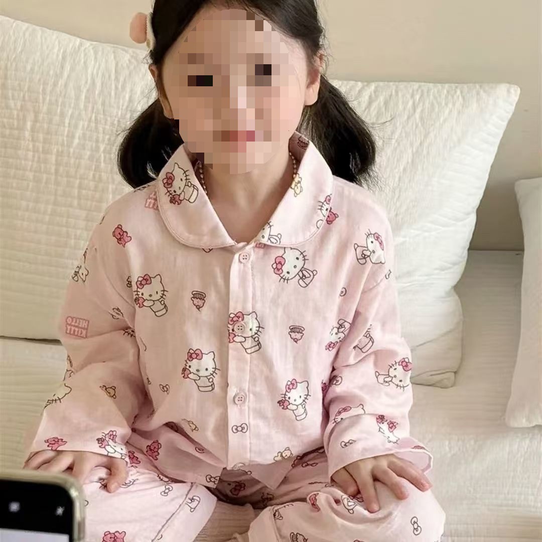 Children's Pajamas Autumn New Style Girls Cute Kt Cat Top Set Kidsren's Baby Home Clothes Two-Piece Set Z054