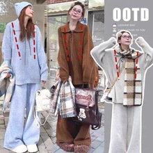 哺乳套装秋冬新款高级穿搭宽松慵懒风休闲套装针织哺乳两件套套装