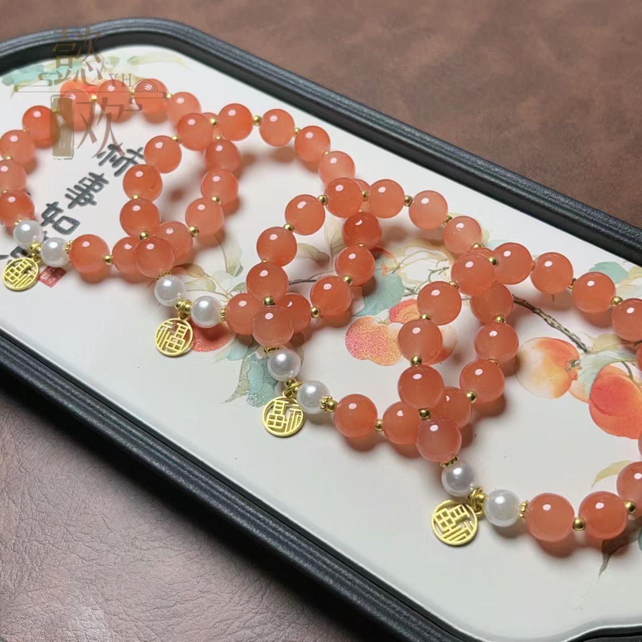 10mm 캔디 레드 포춘 브랜드 팔찌