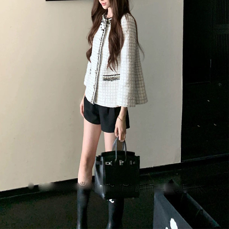 秋季新款妙龄小富婆名媛格子小香风短外套女粗花呢编织气质上衣潮|undefined