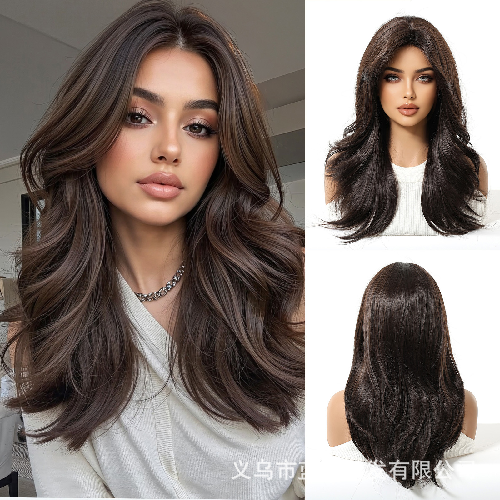 Comercio exterior transfronterizo venta caliente gradiente de ocho caracteres dorados flequillo cabello largo micro rizado peluca de moda cabello completo hair