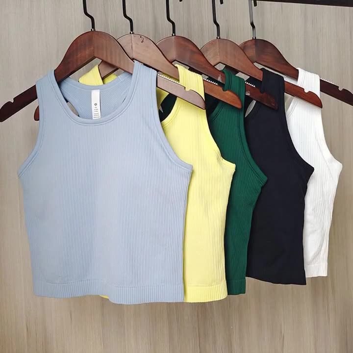 LULU Same Style Ebb Short Sports Vest Women's European and American New Naked Feeling Breathable Push-up Yoga Top with Chest Pad