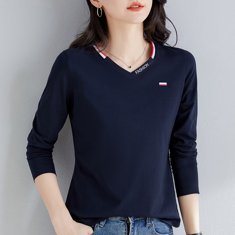 ホワイトVネックインナーレイヤリングシャツ、女性用スリムフィットTシャツ、2025年初春新作アウター長袖薄手トップス|undefined