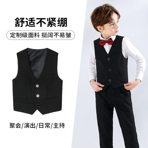 Boys casual suit vest college style children black children's vest class uniform little boy vest solid color suit