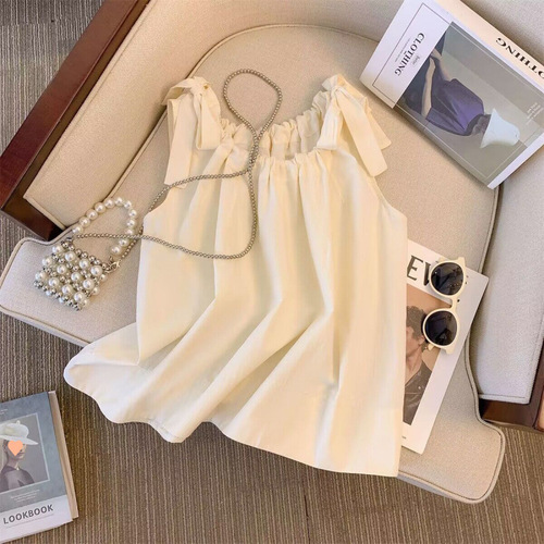 New Dopamine System Belt Slimming Sleeveless Strap Cardigan Backless Top Women Summer Pleated Slimming Elegant Little Shirt