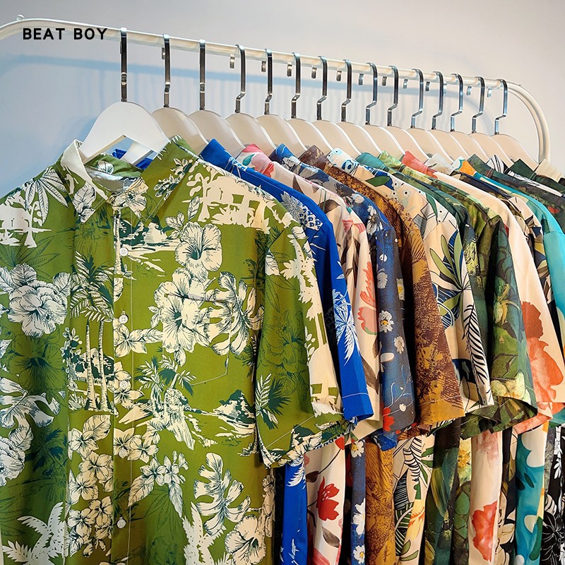 港风复古海边夏季夏威夷椰树花衬衫男短袖痞帅高级设计感衬衣沙滩