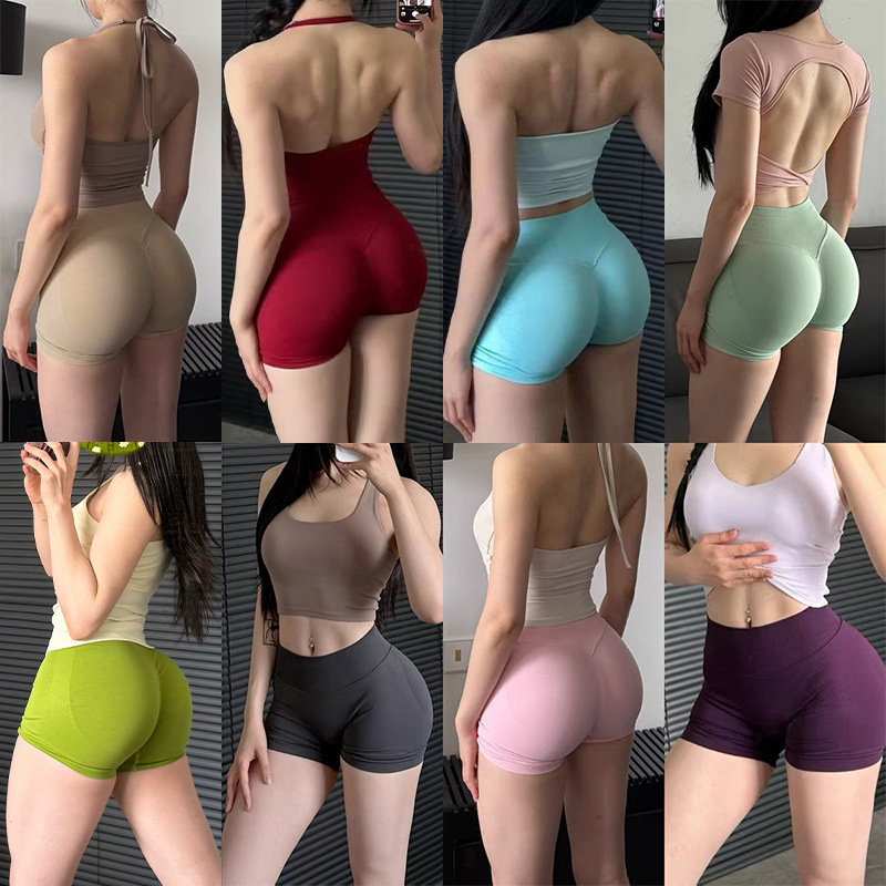 Hip-Revealing Peach Butt Sports Shorts for Women, Butt-Lifting Tight Yoga Pants, Elastic Fitness Pants, Summer Cycling Shorts