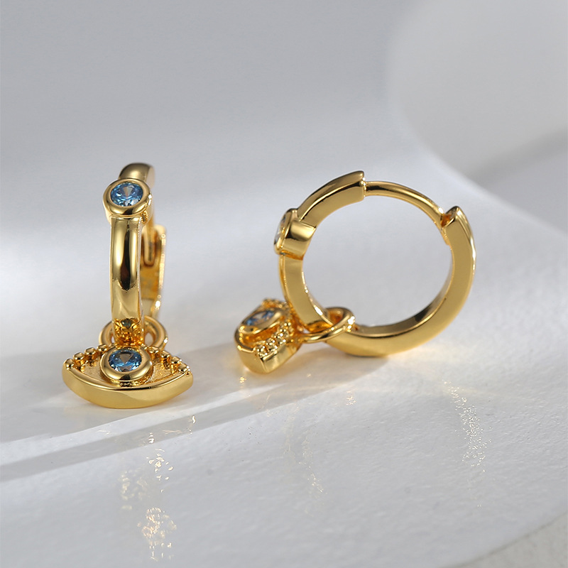 10g Weight Zircon Inlay Material Drop Earrings Classification 1 Pair Retro Devil's Eye Copper Plating Inlay Zircon 18k Gold Plated Drop Earrings