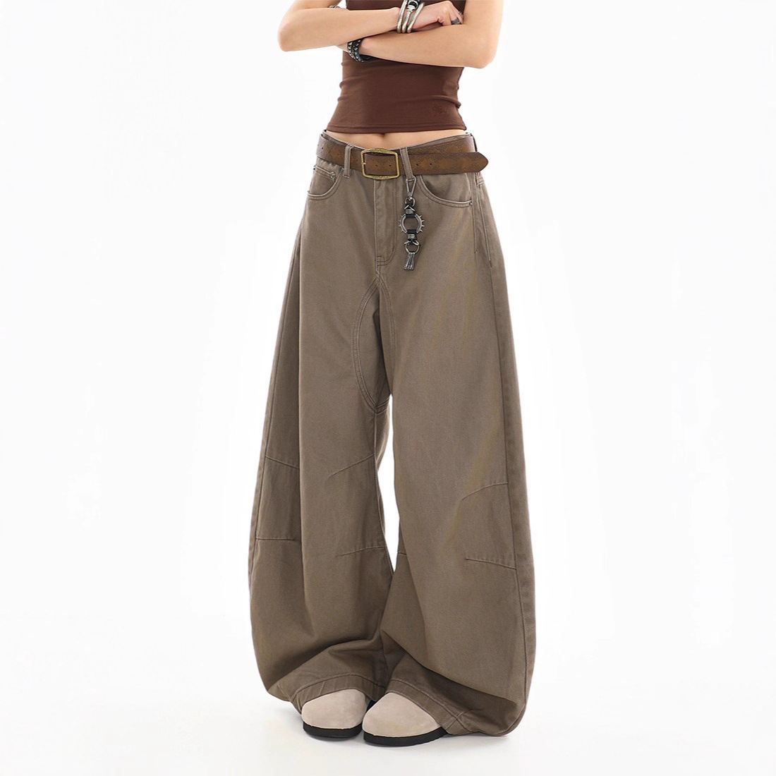 American Retro Three-Dimensional Silhouette Scimitar Jeans for Women, New Spring and Autumn Loose Casual High-End Versatile Long Pants