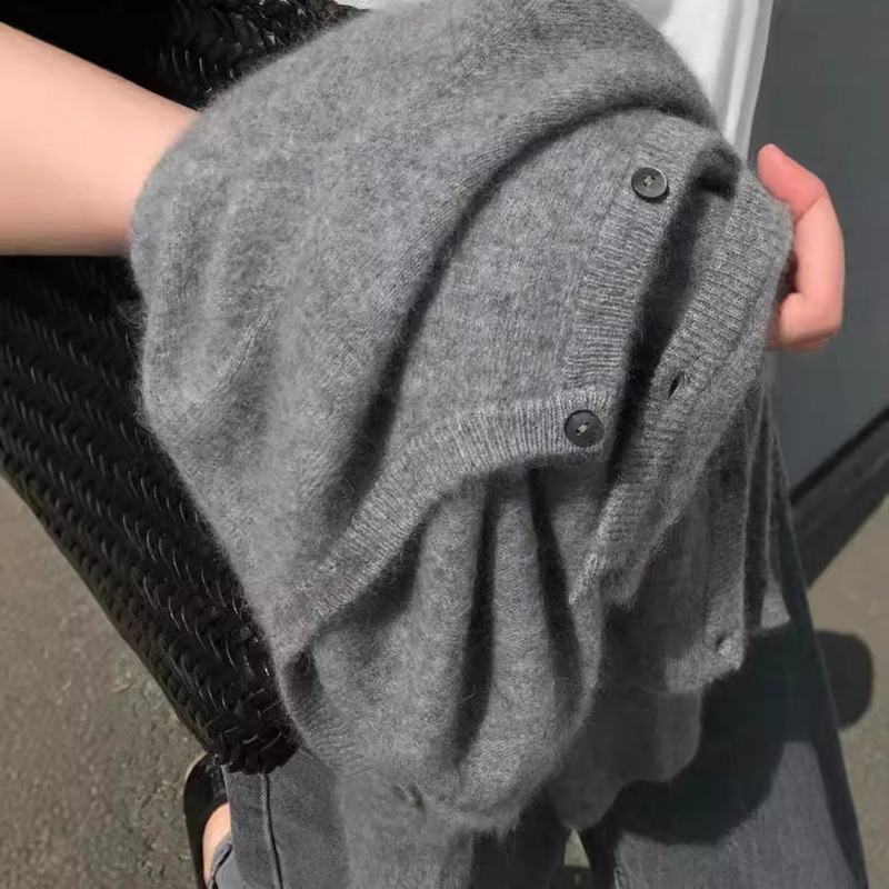 Wool Cardigan, French Long-Sleeved Round-Neck Knitted Sweater Jacket, Autumn and Winter Korean Style Versatile Short Slimming Cashmere Sweater