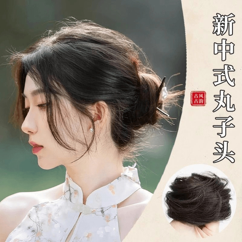 Nuevo estilo chino estilo nacional bola cabeza de simulación de estilo antiguo anillo de cabello flojo brotes de flores naturales bola cabeza de cabello bolsa de peluca