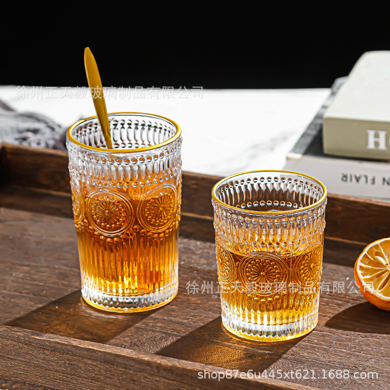 Ins wind sunflower glass net red relief water cup high color value coffee cup hand gift cup ground push water cup
