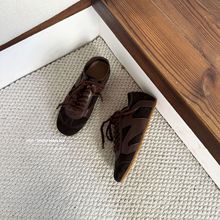 牛皮版~真皮复古芭蕾德训鞋女新款百搭拼色休闲运动鞋增高阿甘鞋