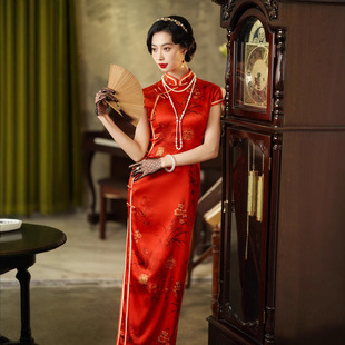 Tang Zhilian 2025 Spring and Summer New Silk Red Cheongsam Hi Mother-in-law Hi Mother Wedding Dress High-grade Silk