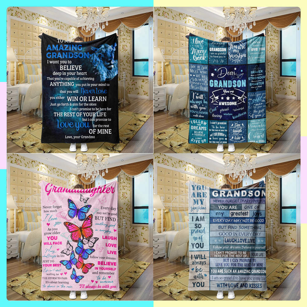 跨境爱情亲情寄语法兰绒毛毯 夏季空调毯子 热卖秋冬午睡印花毯