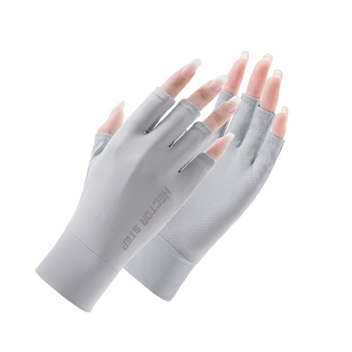 Sun protection gloves for men and women, thin, quick-drying, couples driving, non-slip, breathable, summer cycling, stretchy, breathable, half-finger ice silk