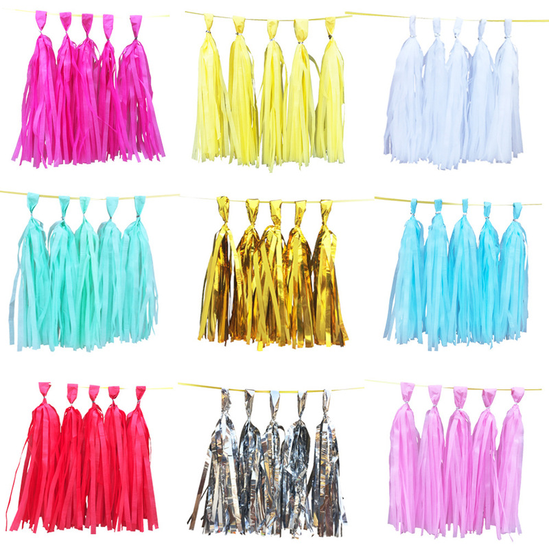 Paper tassel ribbon flower aluminum foil balloon tassel birthday wedding party supplies wholesale 5/pack