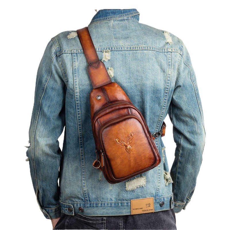 Convenient Bag New Product Listing Top Layer Tree High Vegetable Tanned Cowhide Retro Casual Chest Bag