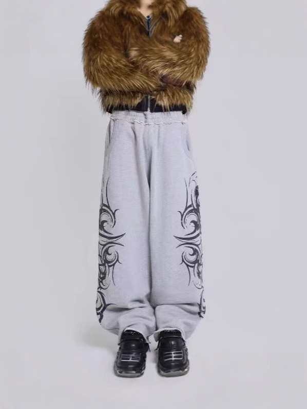 Pantalones de impresión de piernas anchas transfronterizas rectas de verano de algodón de cintura alta pantalones deportivos de spray de color de estilo casual