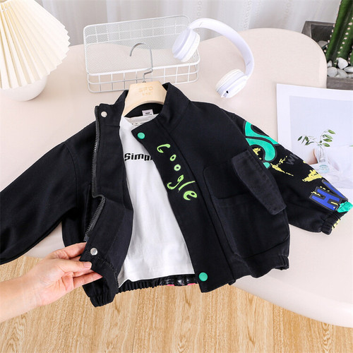 Boys Graffiti Cotton Jacket  Spring and Autumn New Style Children's Handsome Jacket Fashionable Foreign Trade Tops for Children