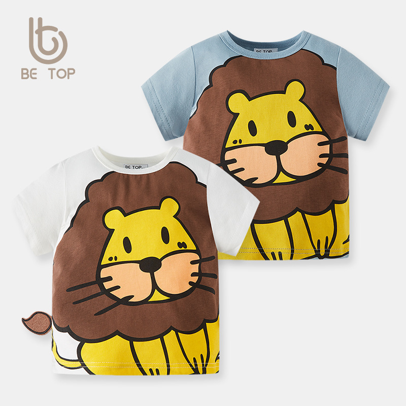 Betop verano de dibujos animados león media manga niños camiseta manga corta de algodón nuevos niños bebé ropa de verano entrega de una sola pieza