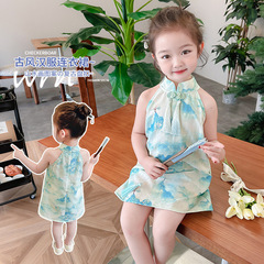 女童綠色背心連衣裙2024夏季新款女寶寶洋氣時尚公主裙中小兒童裝