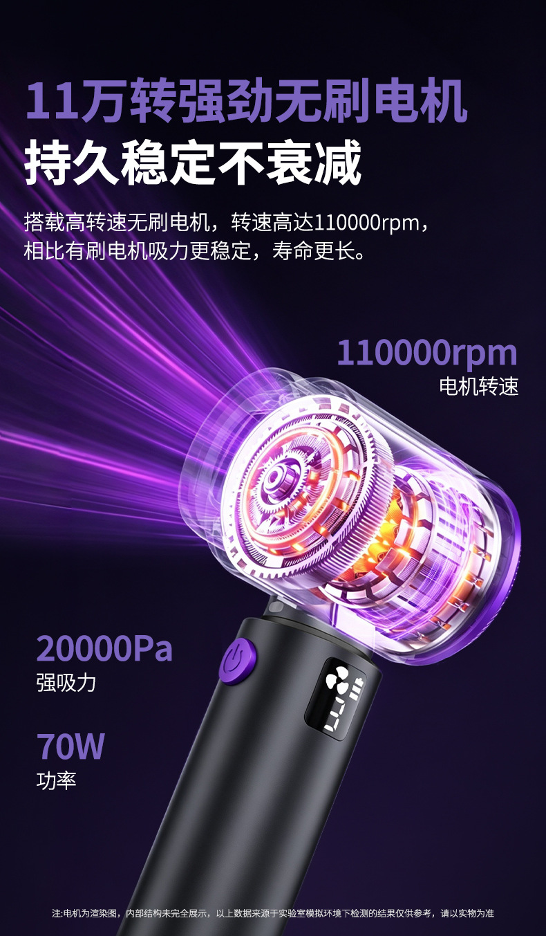 Car vacuum cleaner with brushless motor, high suction power, integrated blowing and suction, wireless car-specific vacuum cleaner, factory customized