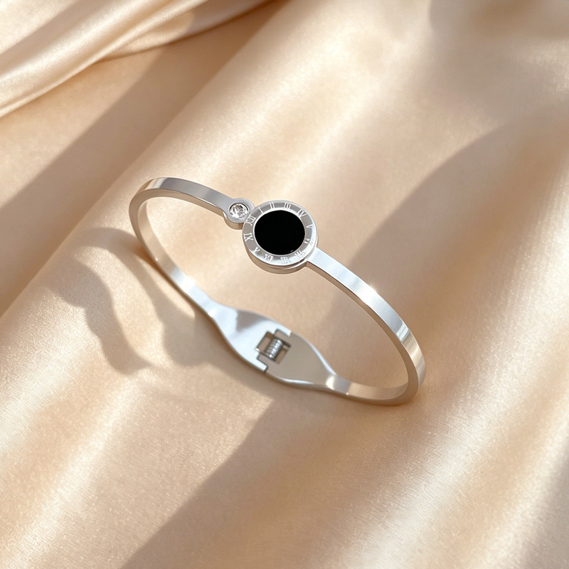 Minimalist Roman Zircon Titanium Bangle For Women And Men_voghion.com