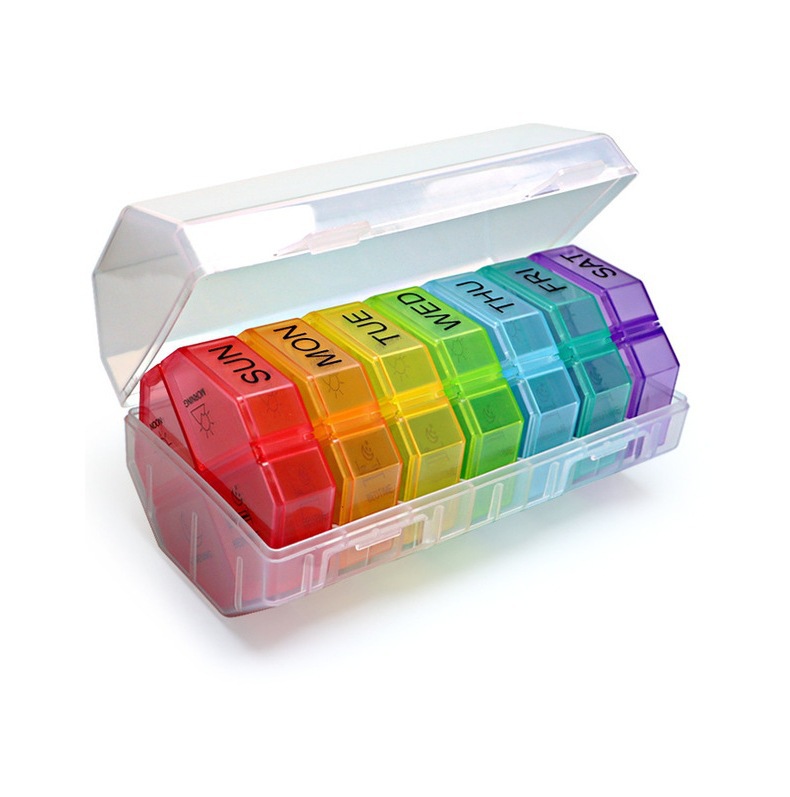 新款一周7天每日四次维生素药片盒 便捷式pp塑料28格彩色大药盒