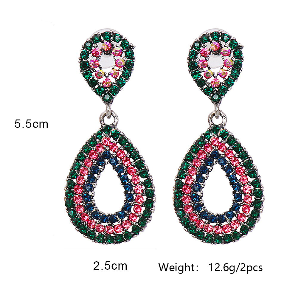 New Geometric Drop-shaped Full Diamond Earrings Color Earrings Female Wholesale display picture 1