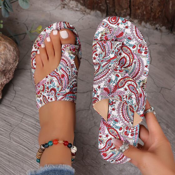 Cross-border plus size sandals women's ethnic style 2025 summer new breathable printed toe Roman style sandals and slippers for women