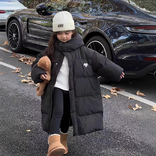 2025 New Women's Children's Cotton Jackets Winter Children's Length Winter Wear Knee-Length Cotton Coats for Older Children Cotton Jackets Outerwear