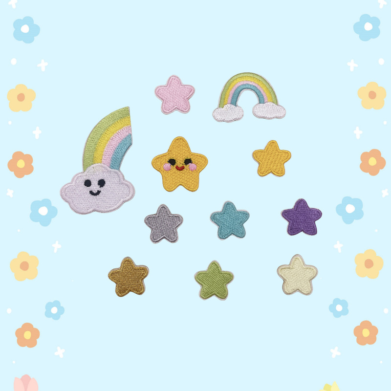 Na-like Cute Star Embroidered Fabric Velcro Jeans Clothes Patch small size Rainbow Down Jacket Ironing