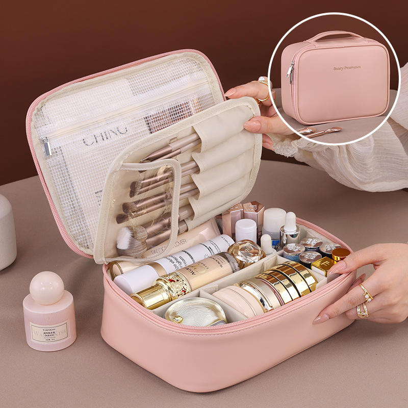 Bolsa de maquillaje multifuncional portátil desmontable de venta en caliente transfronteriza, bolsa de almacenamiento de maquillaje de viaje impermeable de gran capacidad