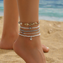 欧美小众夏季沙滩度假风天然贝壳跨境百搭女士米珠脚链脚饰五件套