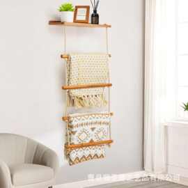 木制毛毯架墙上壁挂式毛毯支架毛毯收纳架5层毛毯梯子厂家直供