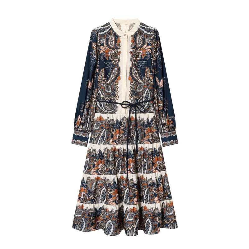 Cross-Border European and American Foreign Trade Women's Clothing, Aliexpress Hot-Selling Printed Elegant Patchwork Long Dress