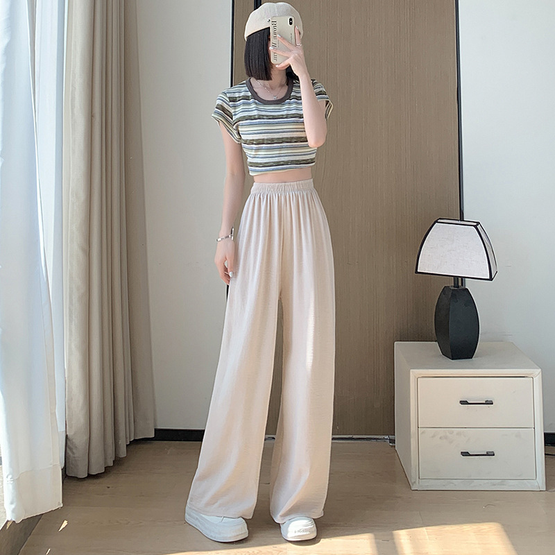 H348 通気性防蚊パンツ山本パンツ女性の薄いハイウエストドレープカジュアルストレートパンツ春と秋の怠惰なスタイルワイドレッグパンツ|undefined