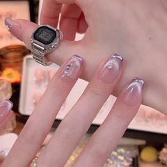 【紫色韻味】純手工穿戴甲氣質百搭光療甲顯白玻璃珠淡紫色貓眼