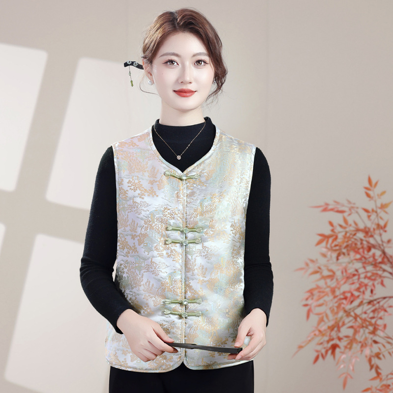 妈妈秋装唐装马甲女中老年人秋冬季夹棉加厚马夹新款国风洋气背心|undefined