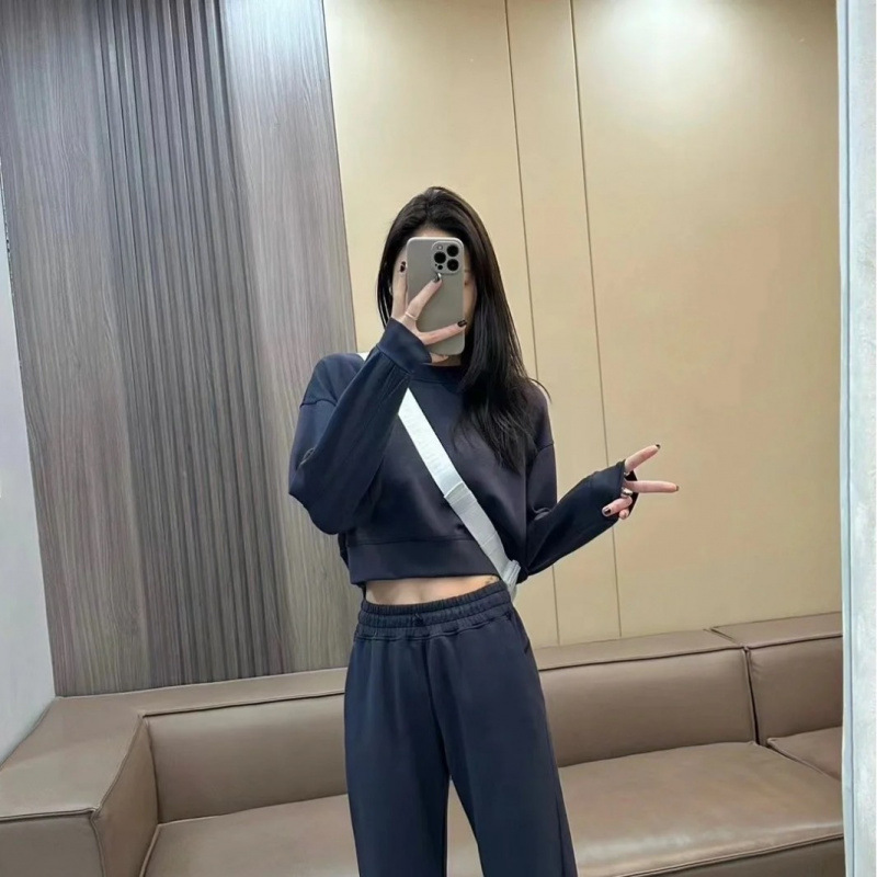 Lulu Original Label Ovz Round Neck Long-Sleeved Short Women's Sweatshirt Women's Yoga Top High Elasticity Loose Casual Sports