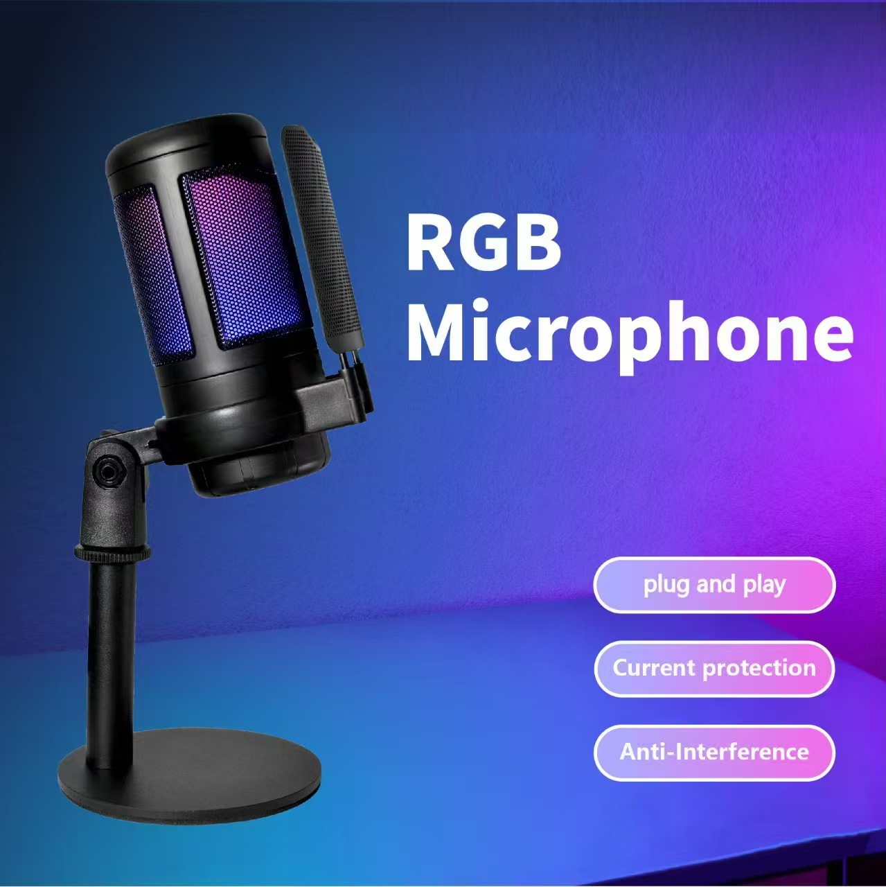 Ventas transfronterizas RGB color fantasma micrófono de computadora USB teléfono móvil micrófono libre de unidad U870