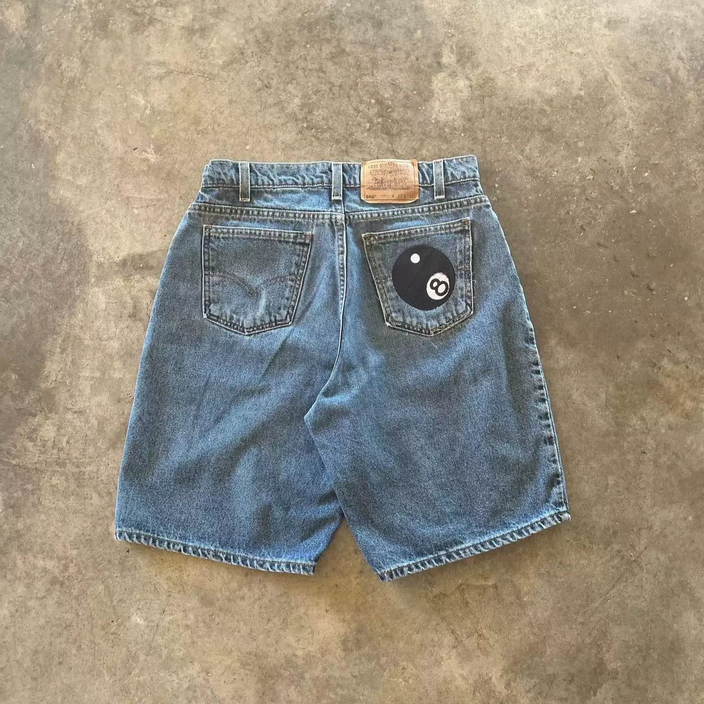 夏季新款跨境潮牌复古水洗嘻哈刺绣八卦球男女款休闲宽松牛仔短裤