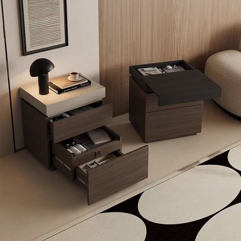 Solid Wood Bedside Cabinet Multi-Functional Hidden Compartment Minimalist Bedside Cabinet Hidden Storage Cabinet Bedroom Storage Cabinet with Lock