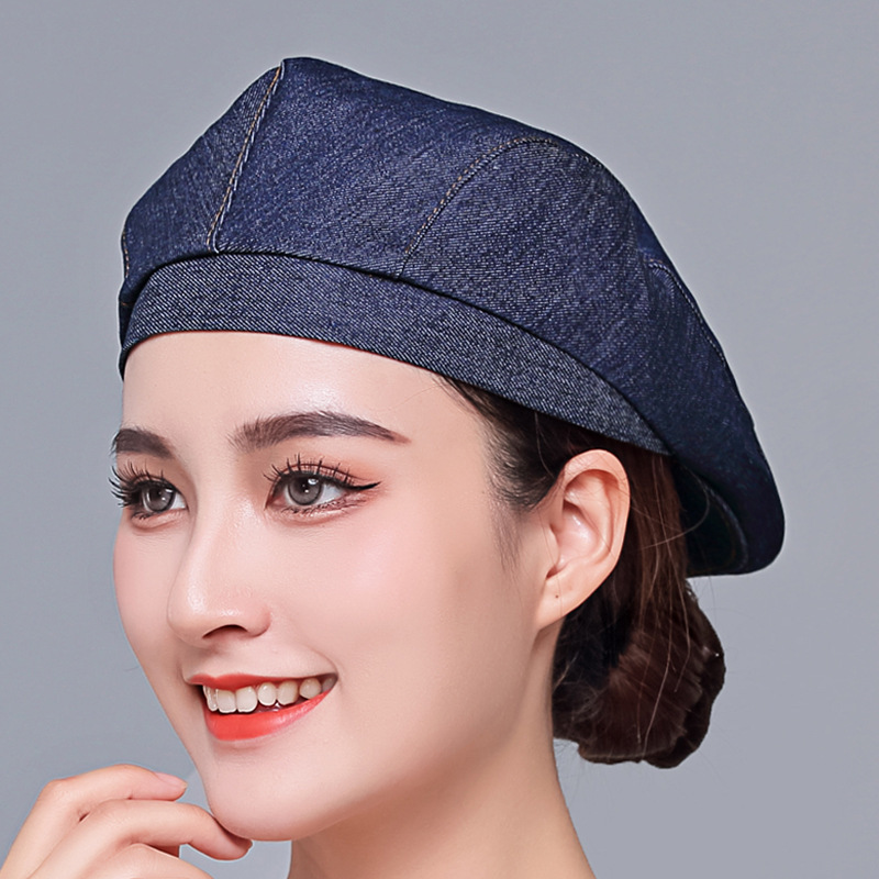 Nueva boina de vaqueros sombrero de cocinero camarero sombrero de trabajo sombrero de frente sombrero de boina de restauración mujer bordado personalizado