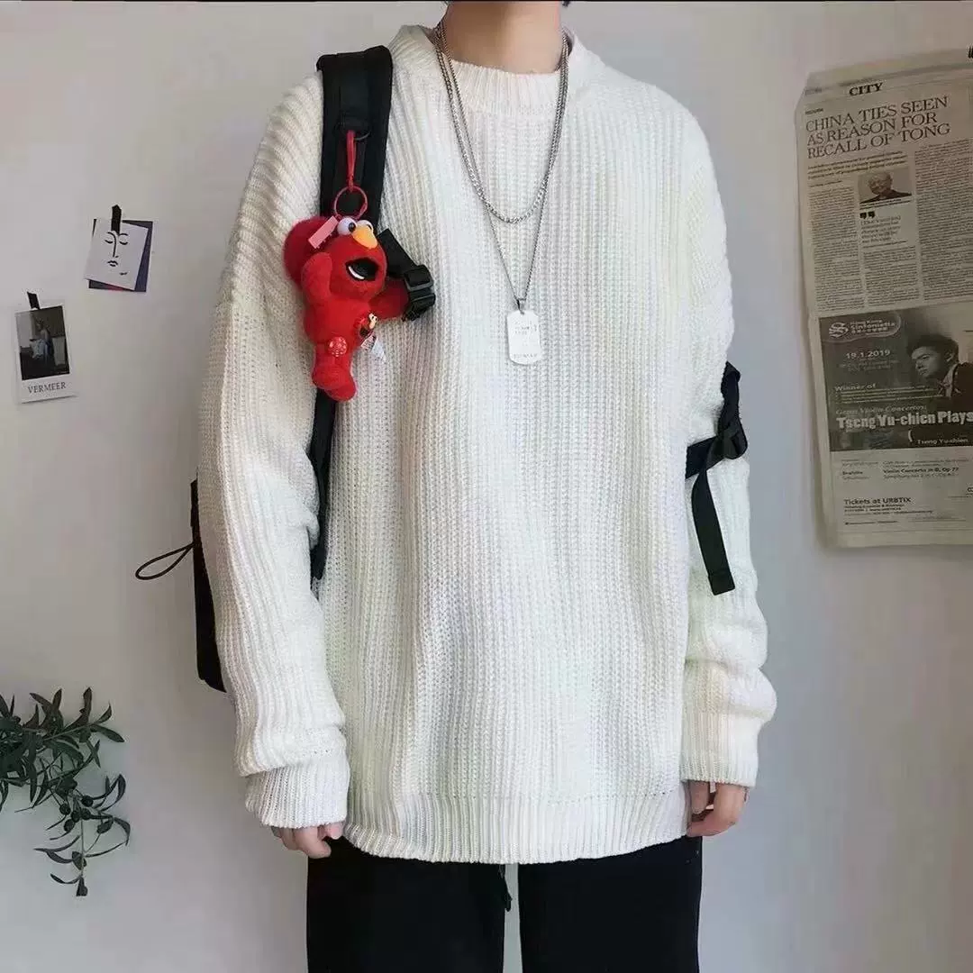 Демисезонный вязаный свитер с круглым вырезом, трендовая куртка, oversize, утолщённый