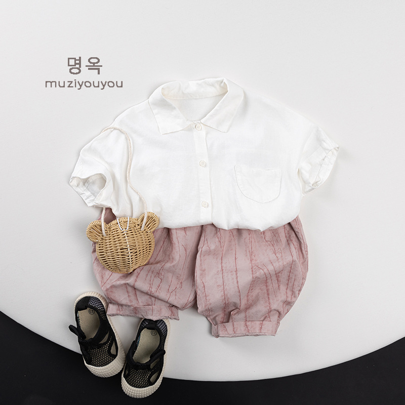 Camisa de manga corta para niños 2025 verano nueva camisa de bebé para niños y niñas estilo coreano tendencia suelta chaqueta japonesa delgada