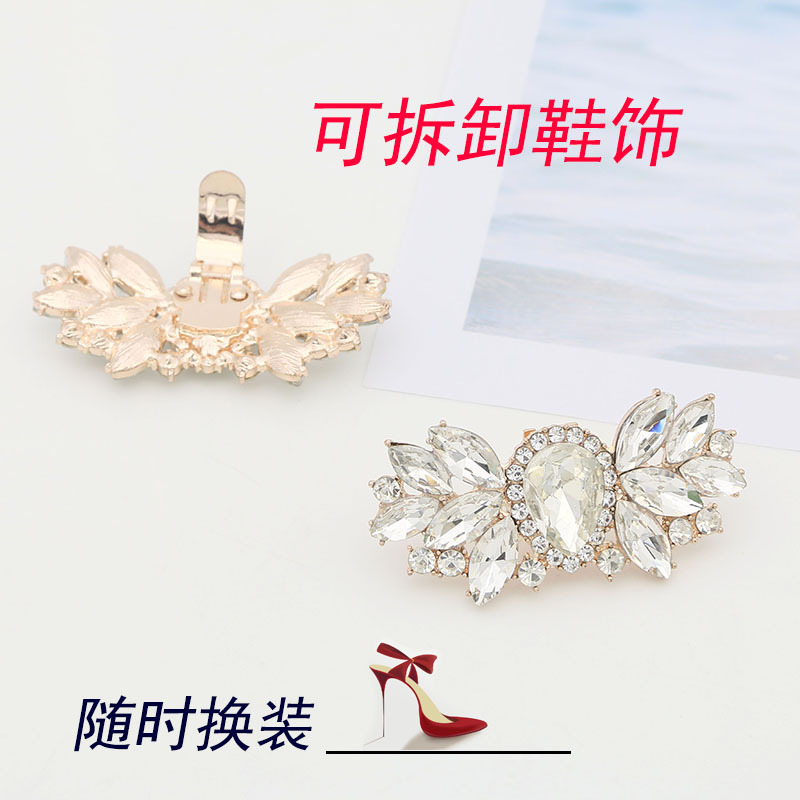 Accesorios para zapatos de tacón alto transfronterizos, flores de lazo para zapatos, hebillas para zapatos de novia, decoraciones desmontables para zapatos, accesorios decorativos, adornos de cristal para zapatos