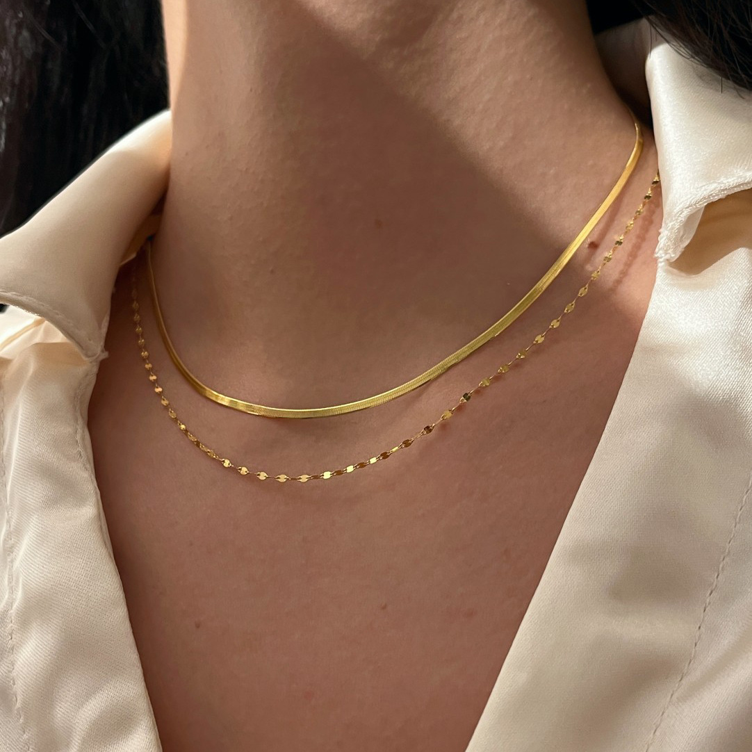 304 Stainless Steel Material Solid Color Pattern Women's Gender Wholesale Jewelry Casual Simple Style Solid Color Titanium Steel Double Layer Necklaces